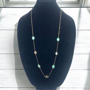 Vivace Gold Tone Station Necklace With Green Bezel Set Stones 34"L With 2.5" Ext